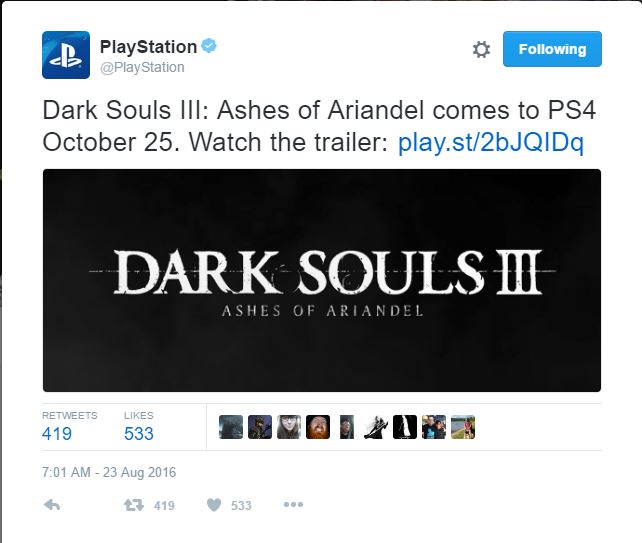 Qui potete osservare il tweet di Sony.