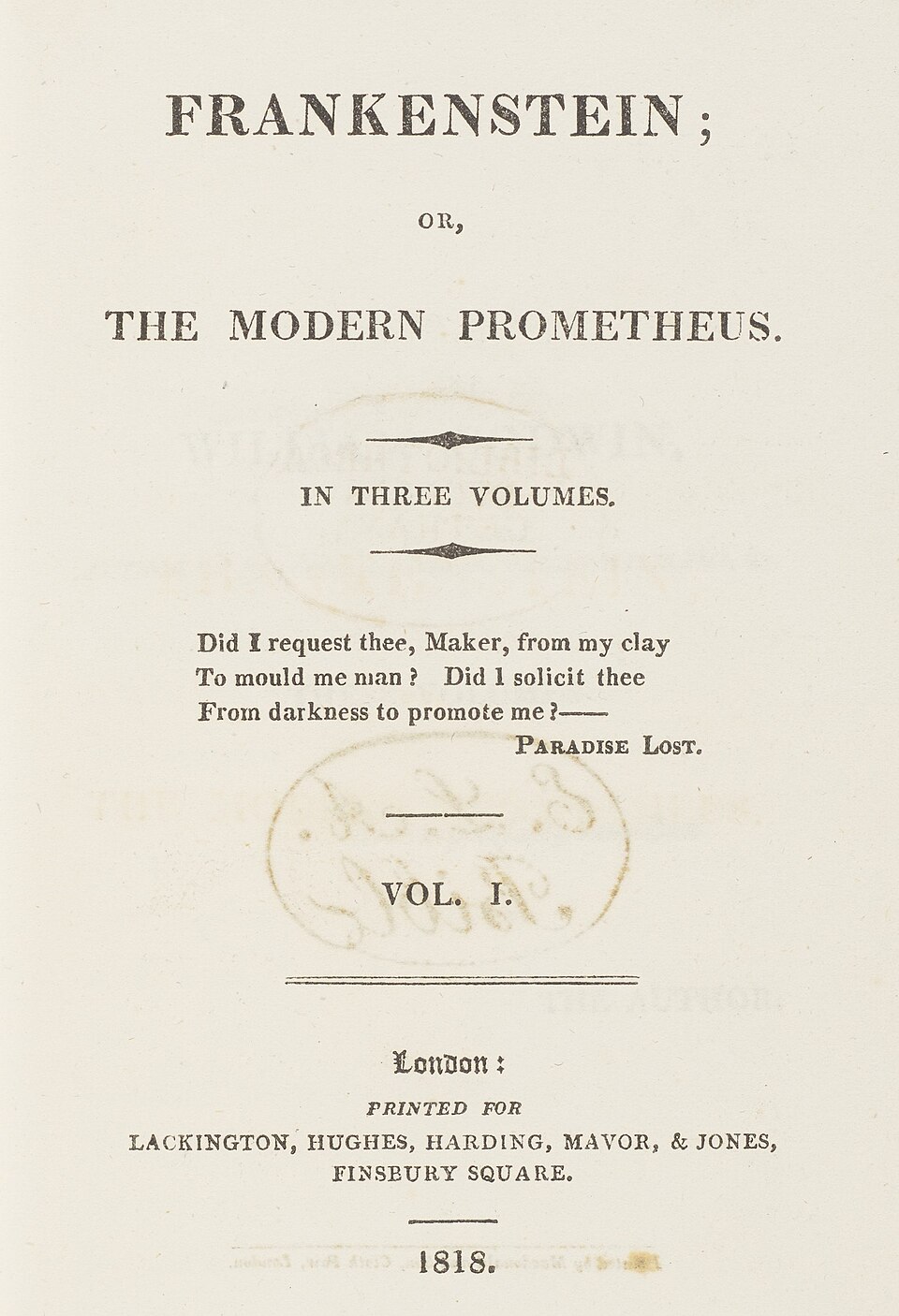 Frankenstein; or, The Modern Prometheus